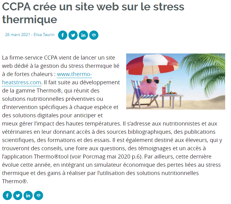 Article of Porc Mag about the new website of CCPA : thermo-heatstress.com